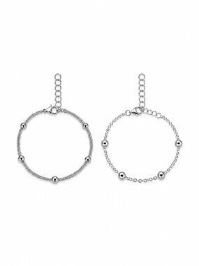 Silver-Tone Beaded Bracelet Set – 2 Pieces